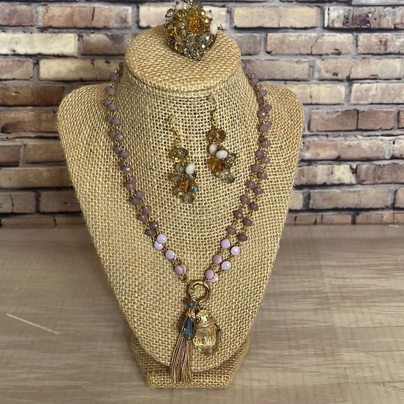 Anthropologie Jewelry - Anthropologie Jewelry Set Crystal’s Beaded Multi Strand Necklace Earrings Ring